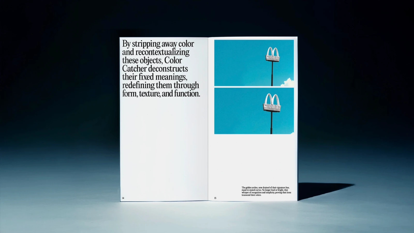 Magazine article showing McDonalds arches in white 