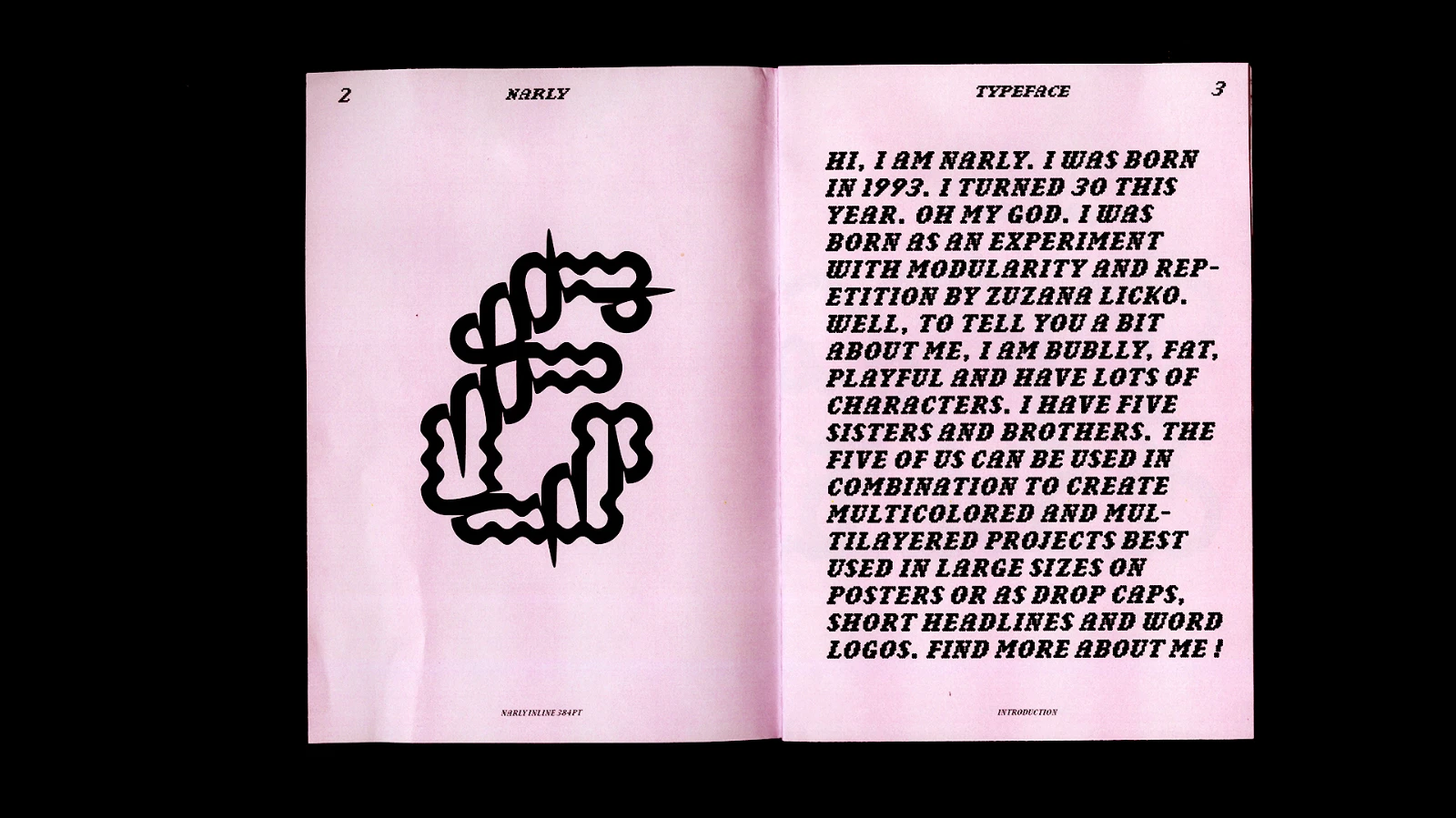Typeface example on pink color page