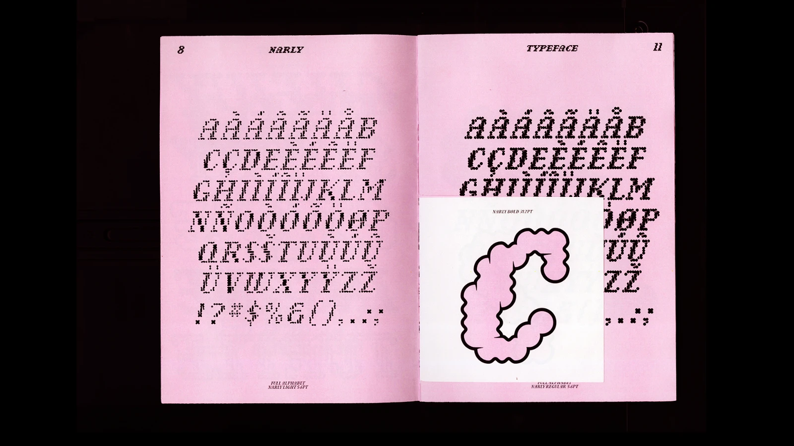 Typeface example on pink color page