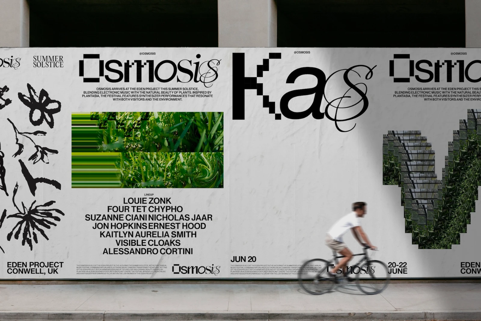 Billboards with man cycling in front